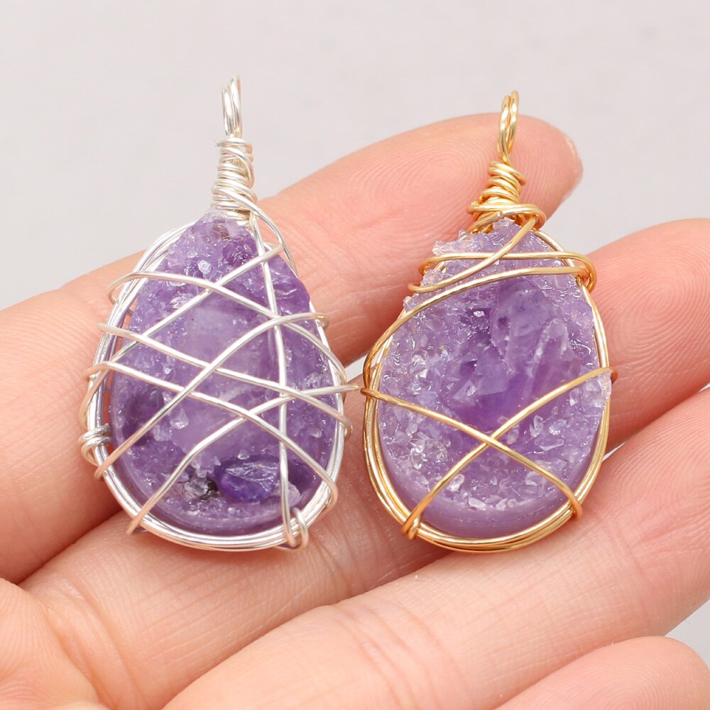 Natural Stone Amethyst Winding Irregular Water Drop Pendant For Jewelry Making DIY Necklace Earring Accessories Gems