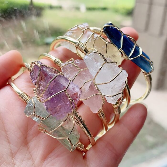 Raw Mineral Stone Quartz Bracelet Natural Stone Bangle Irregular Amethysts Crystal Quartz Cuff Bracelets for Women