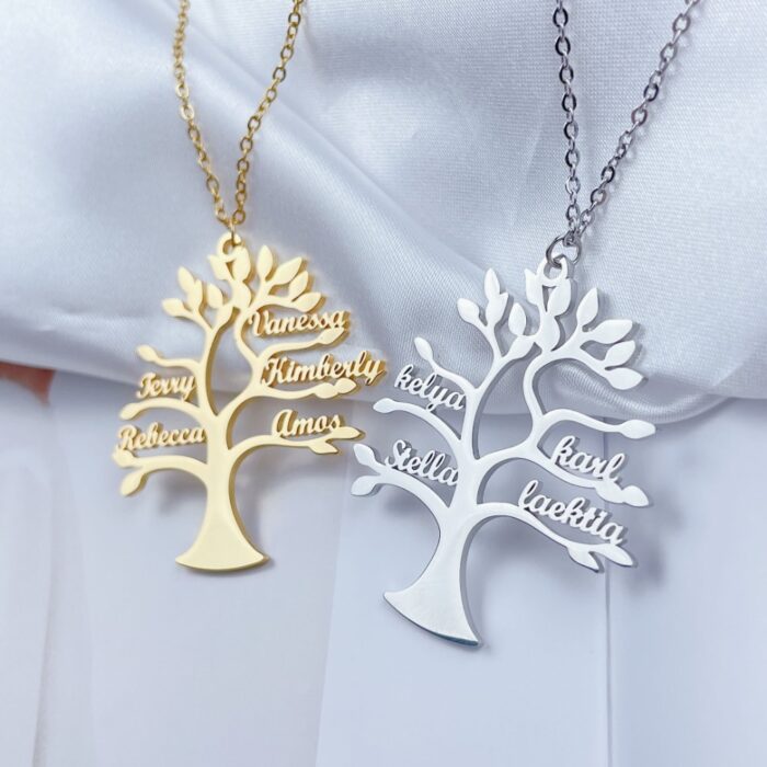 Tree of Life Pendant Necklace Personalized Family Member Name Stainless Steel Customized Product Jewelry Choker Gift