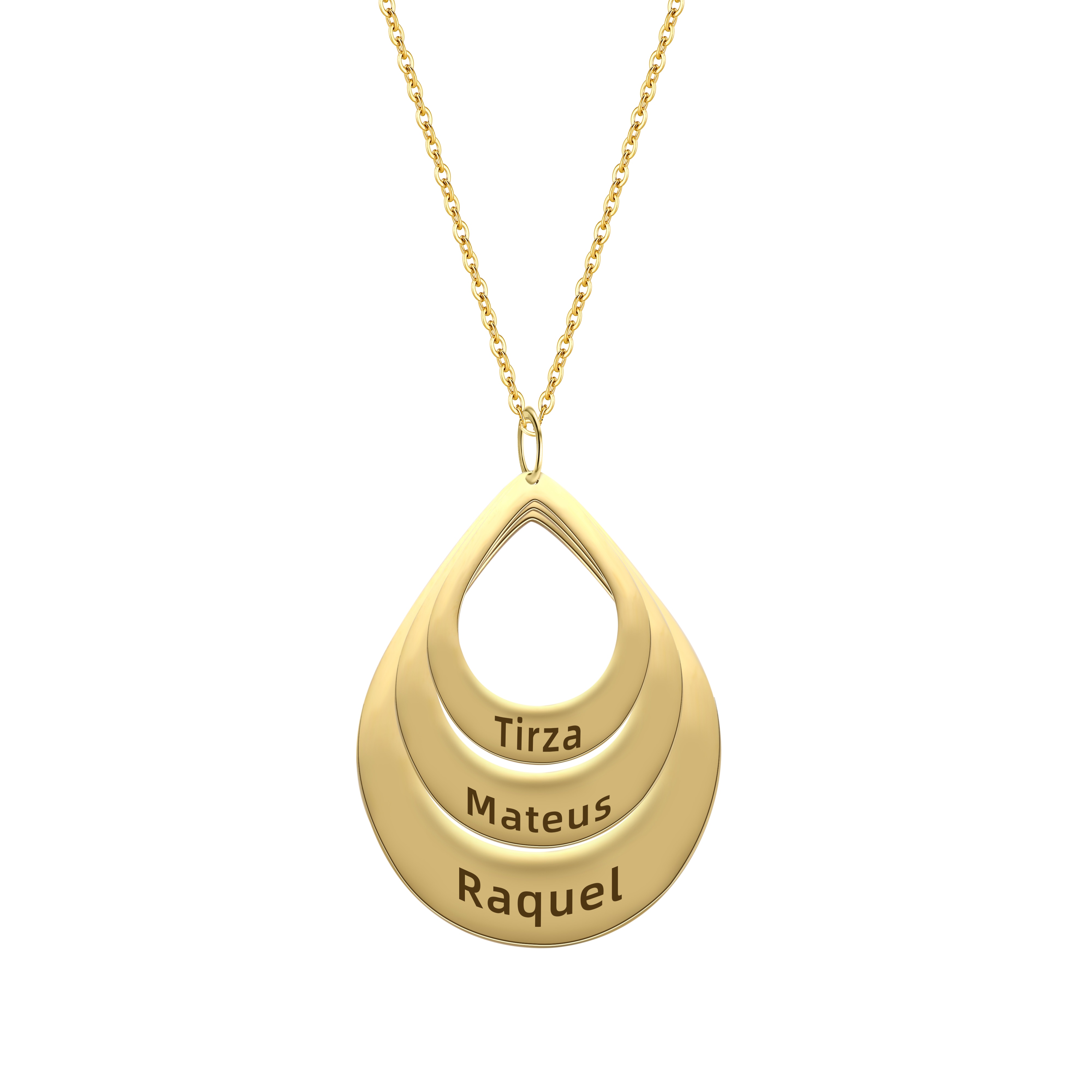 Personalized Engraved 3 4 5 6 Names Water Drop Pendant Necklace Gold Silver Color Customized Family